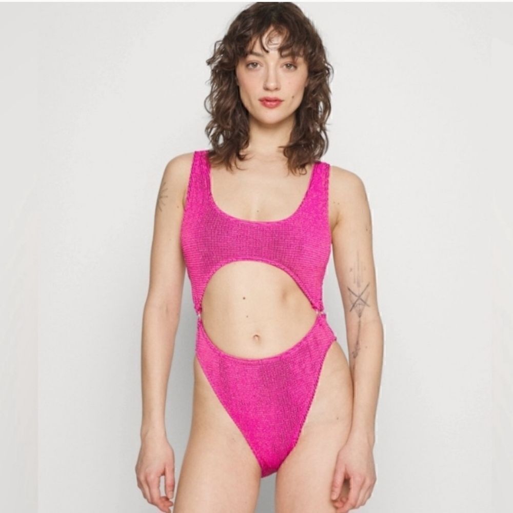 Good American Womens Metallic Cut-Out One-Piece Swimsuit NWT Size 5/6